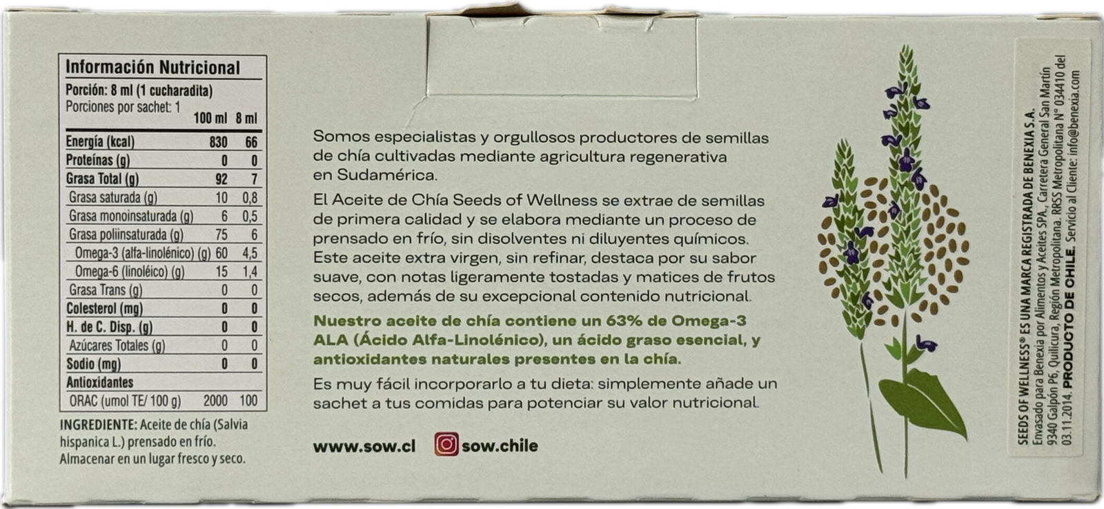 Sachet Aceite de chía 8 ml (50 unidades)