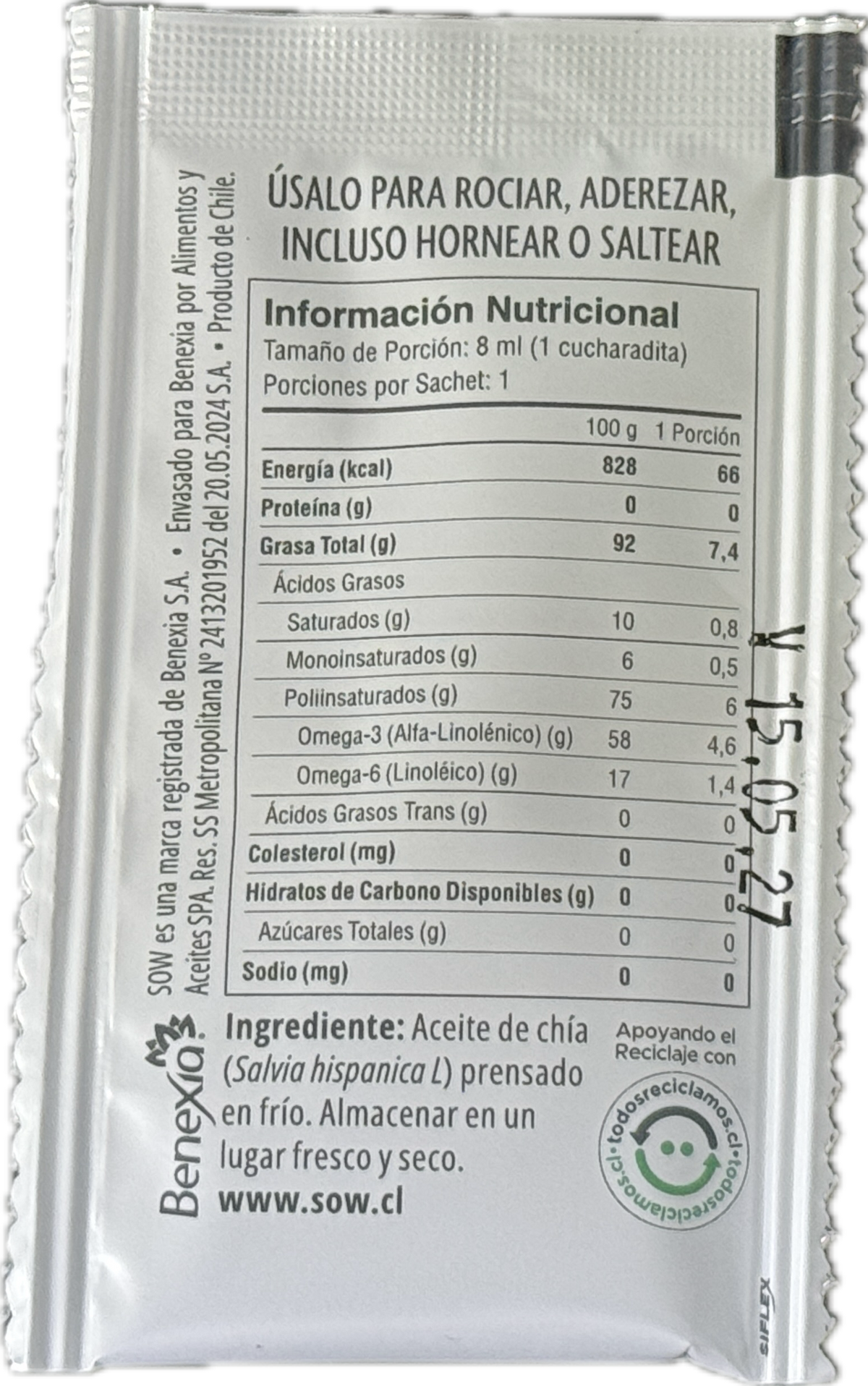 Sachet Aceite de chía 8 ml (50 unidades)